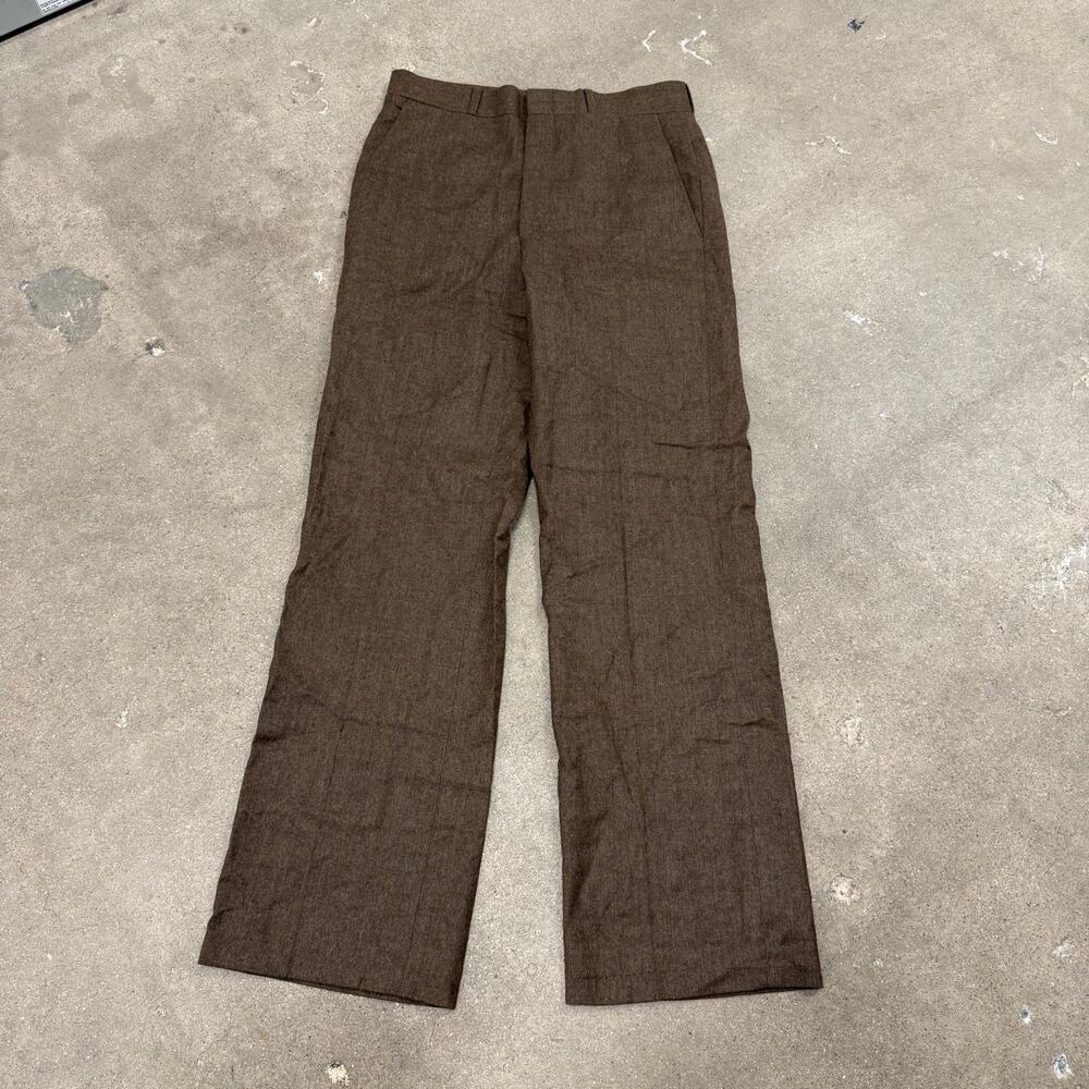 Vintage 70s Pure Wool Relaxed Straight Brown Dress Slacks Pants 30x30